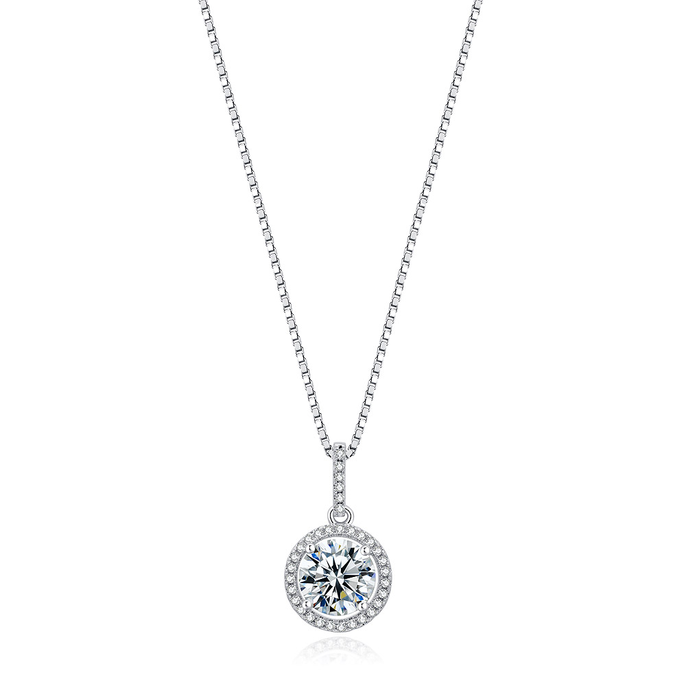 Clear CZ Round Pendant Necklace